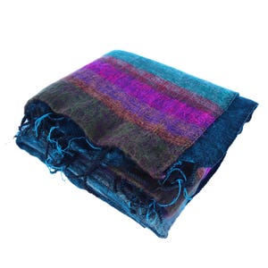 Himalayan Wool Blanket Couch Yoga Travel Camping Lightweight Soft Throw Blanket Yak Wool Blend 91”L x 46&quot;W Horizon Stripes Color Combination