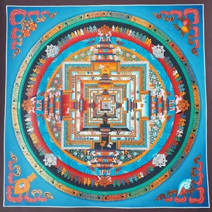 Kalachakra Mandala, Wheel of Time Tibetan Thangka Painting, Meditation Decor, Yoga Art, Wall Art Canvas, Hand Painted, Buddhist Art, Gold