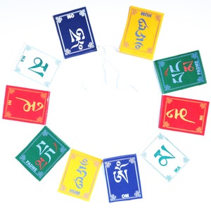 Om Mani Padme Hum Tibetan Prayer Flags Banner Spiritual Meditation Indoor Home Decor Wall Hanging Small 3.9&quot;x2.9&quot; Medium 4.9&quot;x3.5&quot; Velvet