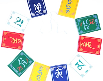 Om Mani Padme Hum Tibetan Prayer Flags Banner Spiritual Meditation Indoor Home Decor Wall Hanging Small 3.9"x2.9" Medium 4.9"x3.5" Velvet