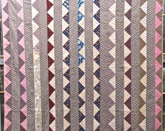 Antique 19th Century 1800/'s Brown Cotton Fabric Strip Quilt//Doll//Crafts