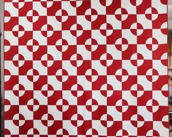 Indiana Puzzle Antique Quilt in Turkey Red and Off-White, also named Snowball or Rob Peter to Pay Paul