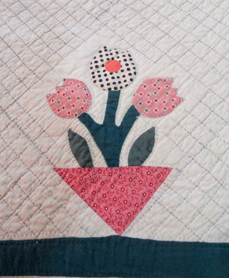 Tulips Antique Applique Quilt With Colorful Flowers Etsy
