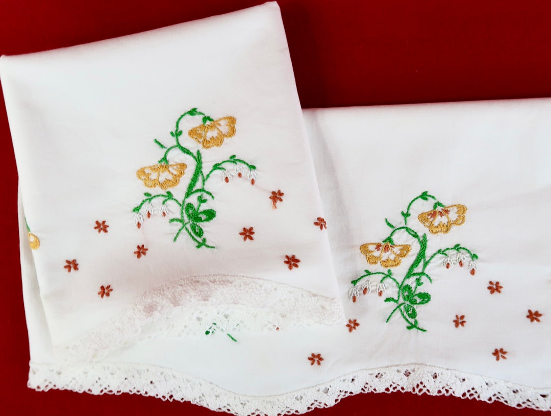 Vintage Cotton Pillowcases With Embroidered Yellow Flowers and Etsy