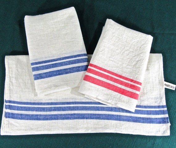 Vintage Towels With Stripes of Red and Blue Set of Three PARTLINEN Striped Kitchen Dish Towels in Linen cotton With Hanging Loops Etsy Canada