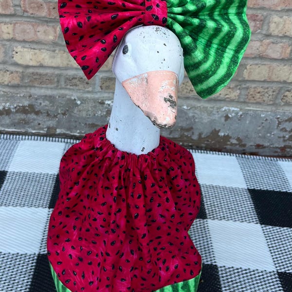 Watermelon  Goose Dress, Goose  Outfit with  Bow, Garden Decor