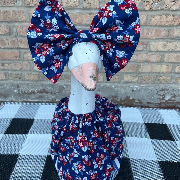 4th of July Goose Dress, Floral Outfit with Big Bow, Garden Decor