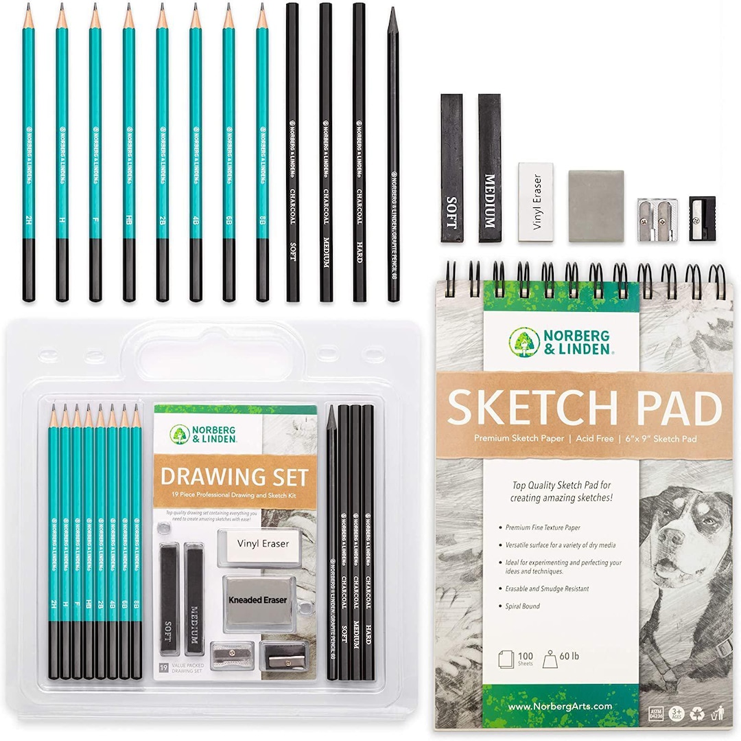 Drawing Set - Sketching and Charcoal Pencils - 100 Page Drawing