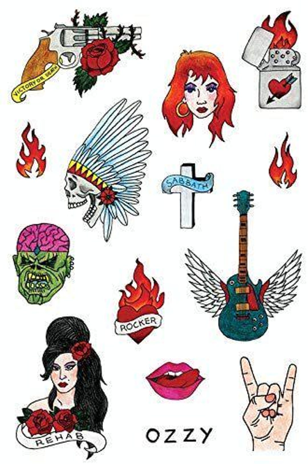 Tatsy Temporäre Rock'n'Roll Tattoos – 14-teiliges Set Für Partys & Verkleidungen