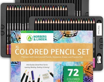 XL Colored Pencil Set W/ 72 Soft Core Coloring Pencils, 30 Page Sketch Pad, Vinyl Eraser & Sharpener For Drawing, Sketching, Shading,...