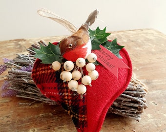 Christmas Lavander Heart in Harris Tweed with apple and white berries