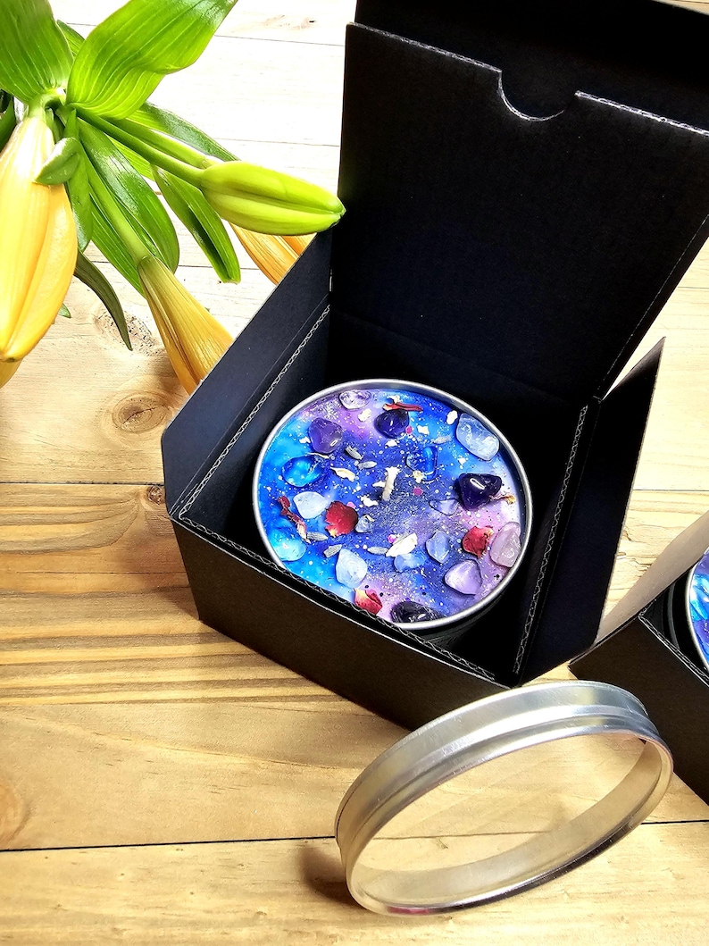 Trust the Universe: Rose Quartz, Amethyst Crystal Candle, Floral Citrus Scented Soy Wax | Spiritual Gift image 12