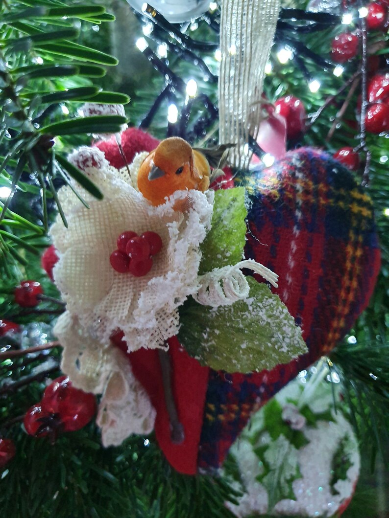 Christmas Lavander Heart in Harris Tweed with apple and white berries