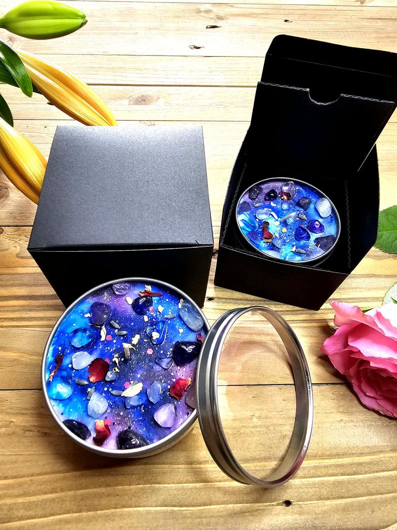 Trust the Universe: Rose Quartz, Amethyst Crystal Candle, Floral Citrus Scented Soy Wax | Spiritual Gift image 15
