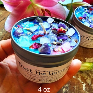 Trust the Universe: Rose Quartz, Amethyst Crystal Candle, Floral Citrus Scented Soy Wax | Spiritual Gift image 7