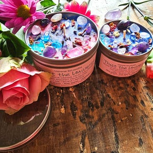 Trust the Universe: Rose Quartz, Amethyst Crystal Candle, Floral Citrus Scented Soy Wax | Spiritual Gift image 4