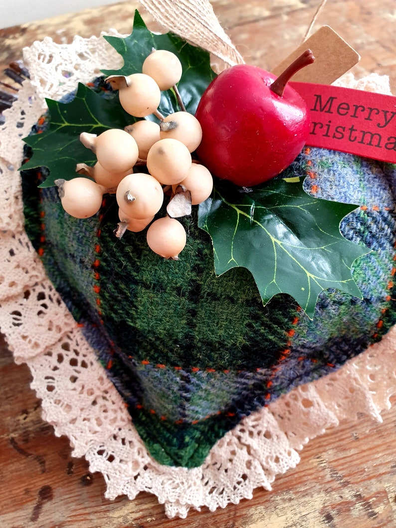 Christmas Lavander Heart in Harris Tweed with apple and white berries