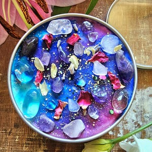 Trust the Universe: Rose Quartz, Amethyst Crystal Candle, Floral Citrus Scented Soy Wax | Spiritual Gift image 5