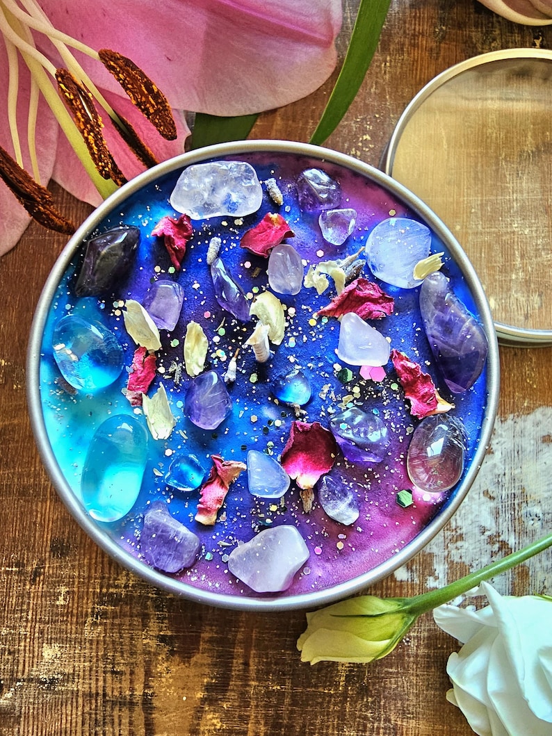 Trust the Universe: Rose Quartz, Amethyst Crystal Candle, Floral Citrus Scented Soy Wax | Spiritual Gift image 5