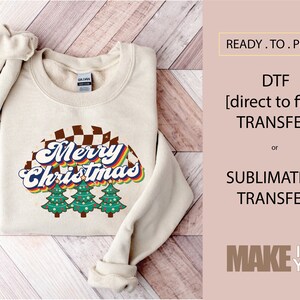 Merry Christmas Trees Holiday | DTF TRANSFER | SUBLIMATION | Ready To Press | Christmas Retro| Christmas T-shirt Transfer
