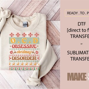 Christmas O C D  Holiday | DTF TRANSFER | SUBLIMATION | Ready To Press | Christmas Retro| Christmas T-shirt Transfer