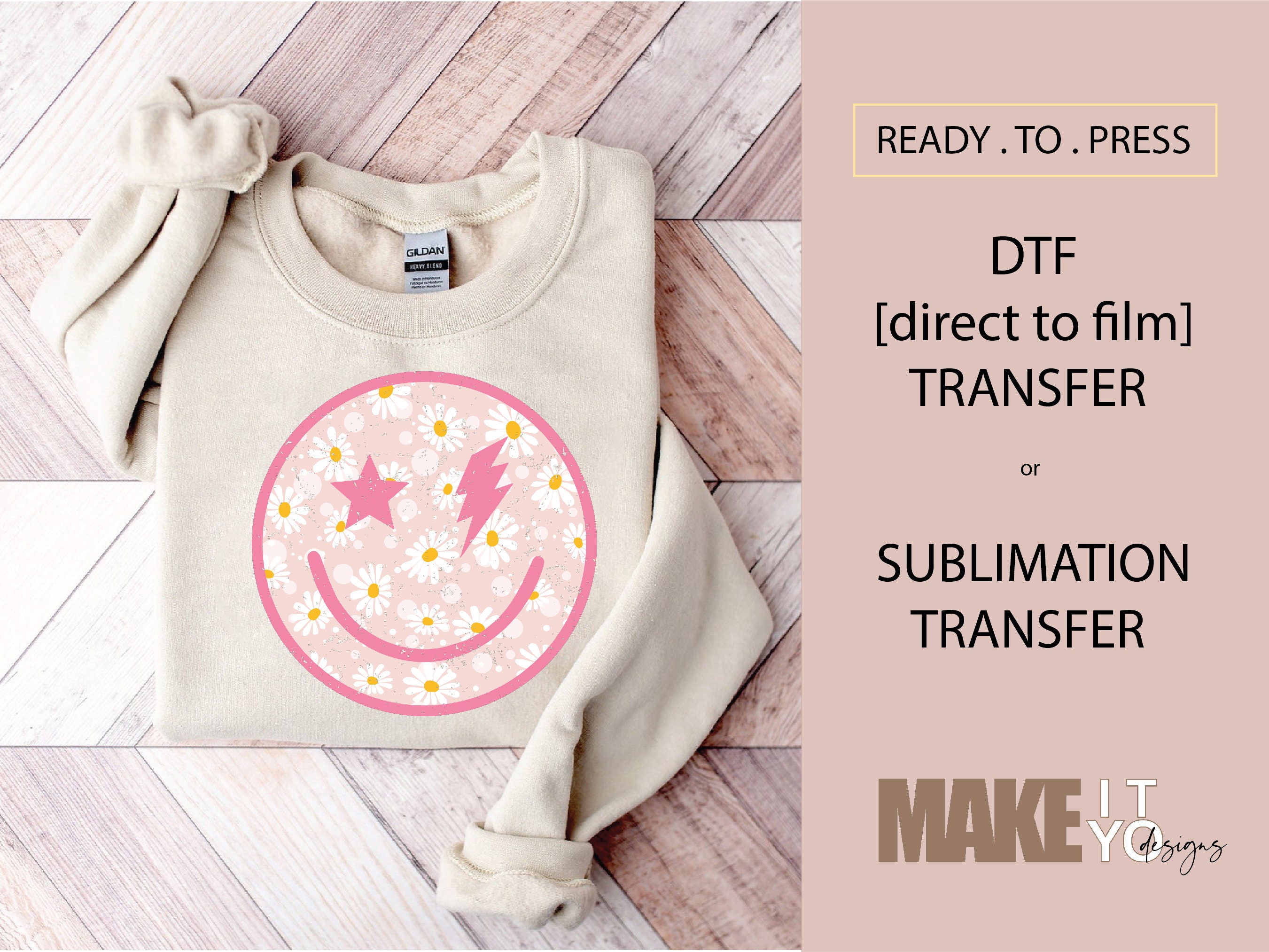 Floral Daisy Happy Face Pink | DTF TRANSFER | SUBLIMATION | Ready to ...