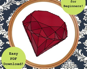 July Birthstone January Ruby Garnet Red Gem Gemstone Cross Stitch Pattern PDF Download Counted Cross Stitch Instant Download Diamond