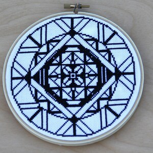 Mandala Counted Cross Stitch Pattern Instant Digital PDF Download Beginner Easy Black and White Pansy Flower Modern xstitch