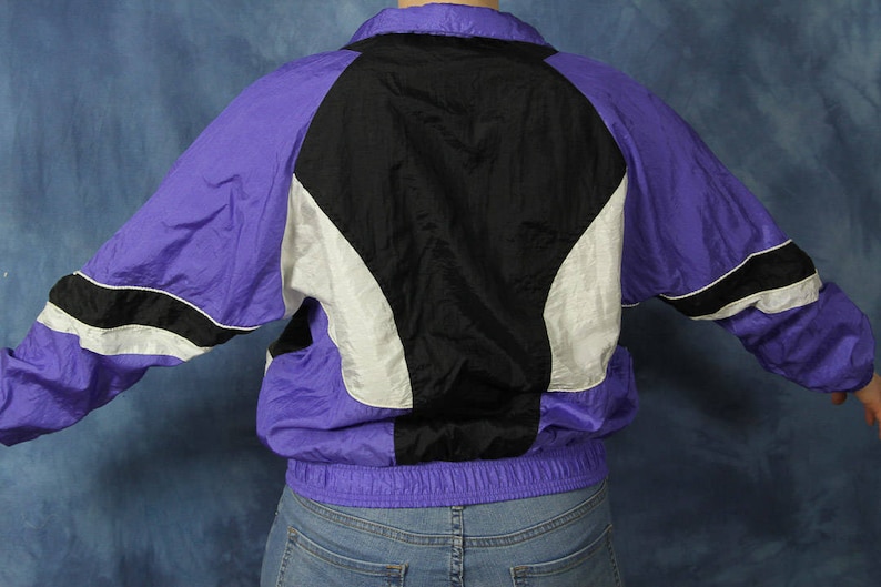Vintage 90s Milano Sport Windbreaker Jacket Purple Black Color Block Active Athletic Workout Sport