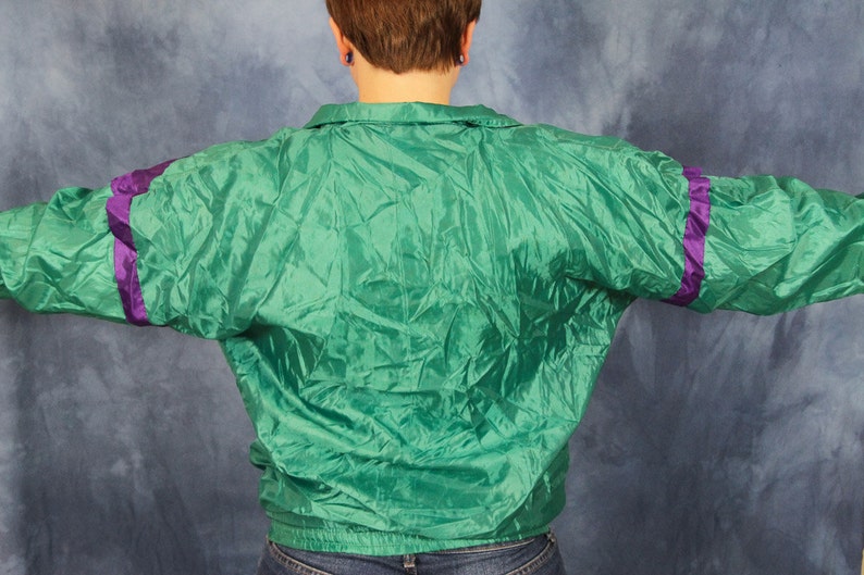 Vintage 80s 90s Color Block Windbreaker Casual Creations Green Blue Purple Workout Sport Athletic Active