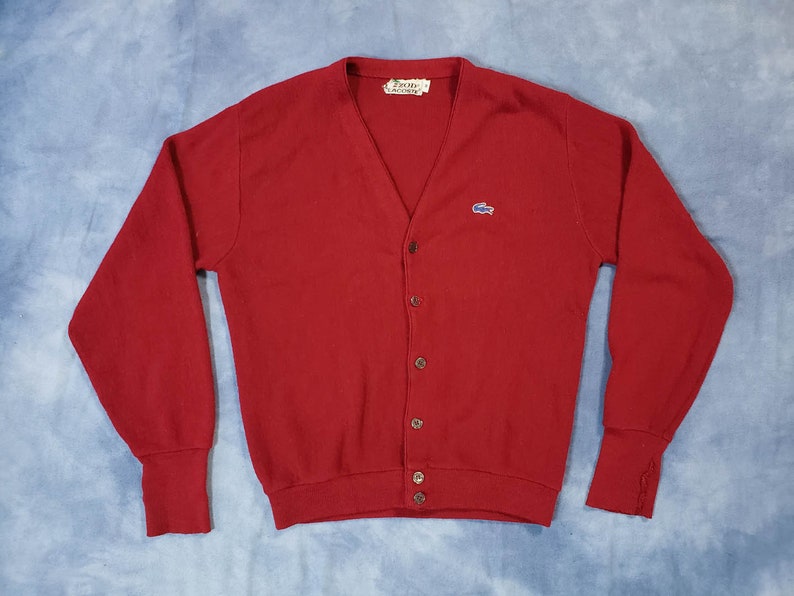 Vintage IZOD Lacoste Cardigan Sweater Red 70s 80s Preppy