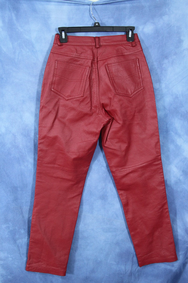Vintage Red Leather Pants Newport News Easy Style Biker Pants 100/% Leather with nylon lining size 8p