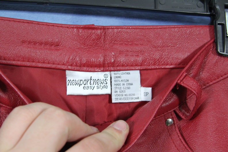 Vintage Red Leather Pants Newport News Easy Style Biker Pants 100/% Leather with nylon lining size 8p