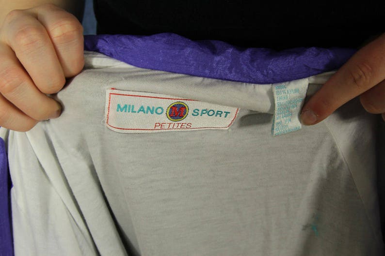 Vintage 90s Milano Sport Windbreaker Jacket Purple Black Color Block Active Athletic Workout Sport