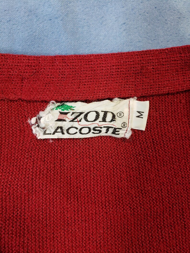 Vintage IZOD Lacoste Cardigan Sweater Red 70s 80s Preppy