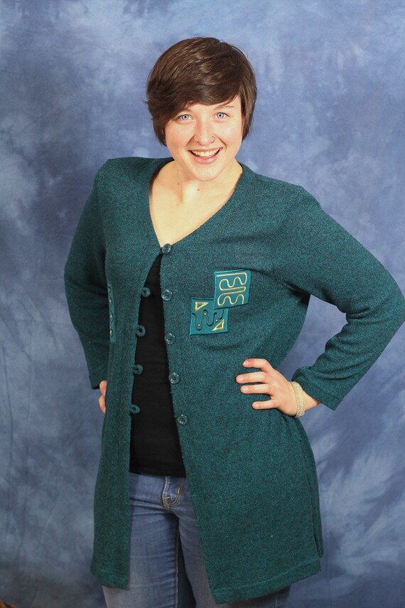 turquoise cardigan sweater