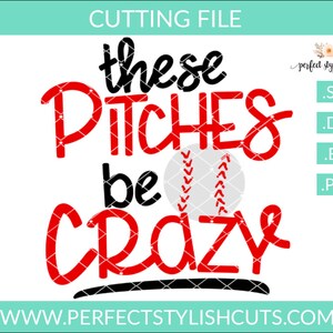 May include: Red and black baseball themed graphic with the text "these pitches be crazy".
