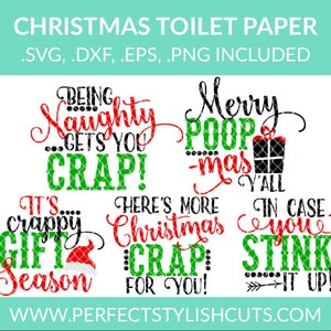 Pacchetto SVG di carta igienica natalizia, Natale Svg, Carta igienica Svg, Poop Svg, DXF, EPS, File Png per macchine da taglio Cameo o Cricut