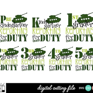 Reporting For Duty SVG, Back To School Svg Bundle, Pre-K to 5th Grade, School cut files, svg files, 1st Day Of School Svg