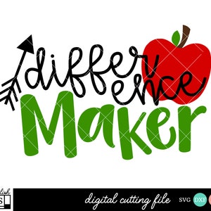 May include: A green and black graphic design with the text "difference maker" and a red apple with a green stem and leaf.