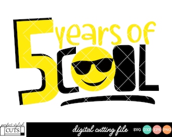 Emoji Cumpleaños Svg, 5º Cumpleaños Svg, 5 Años De Cool Svg, Quinto Cumpleaños Svg, 5º Cumpleaños Camisa Svg, Niño Cumpleaños SVG, DXF, EPS, Png