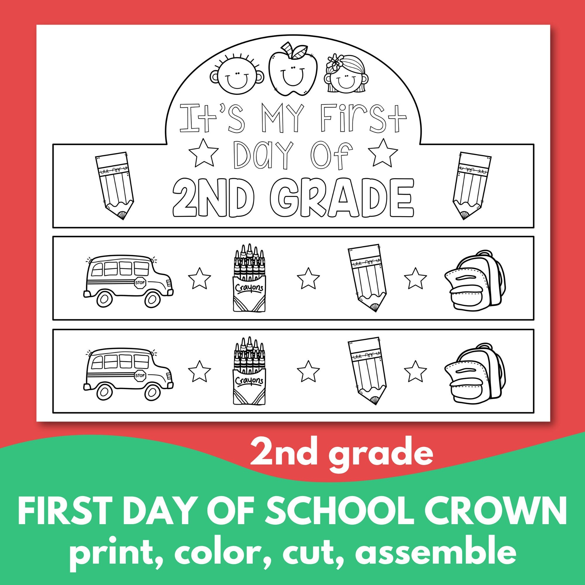 First Day of 2nd Grade Crown Printable, Second Grade Printables, Back to School Headband - Etsy for First Day Of 2nd Grade Free Printable