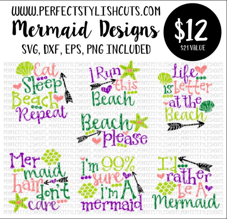 Mermaid Designs Bundle SVG DXF EPS png Files for Cutting ...
