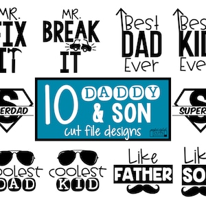 Vater und Sohn SVG Bundle, Papa und Sohn T-Shirts, Vatertag Svg, Super Dad, Mr Fix It, Best Dad, Like Father Like Son Svg