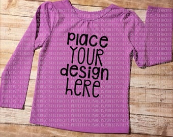 Purple Toddler Girl Shirt Long Sleeve - MOCK-UP Image, JPEG File, for Product Display, Blank T-Shirt Image