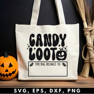 キャンディ ルート バッグ SVG、ハロウィン バッグ SVG、ハロウィン キャンディ バッグ SVG、トリック オア トリート バッグ SVG、ハロウィン SVG、キャンディ ルート PNG
