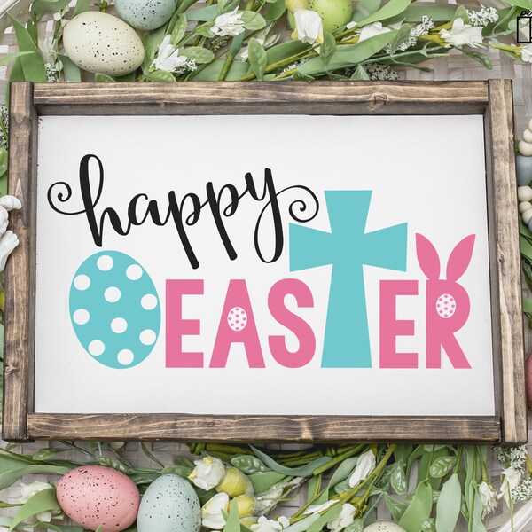Happy Easter SVG, DXF, Eps, png Files for Cutting Machines Cameo or Cricut - Easter svg, Cross svg, Bunny svg, Easter Egg svg, Spring Svg