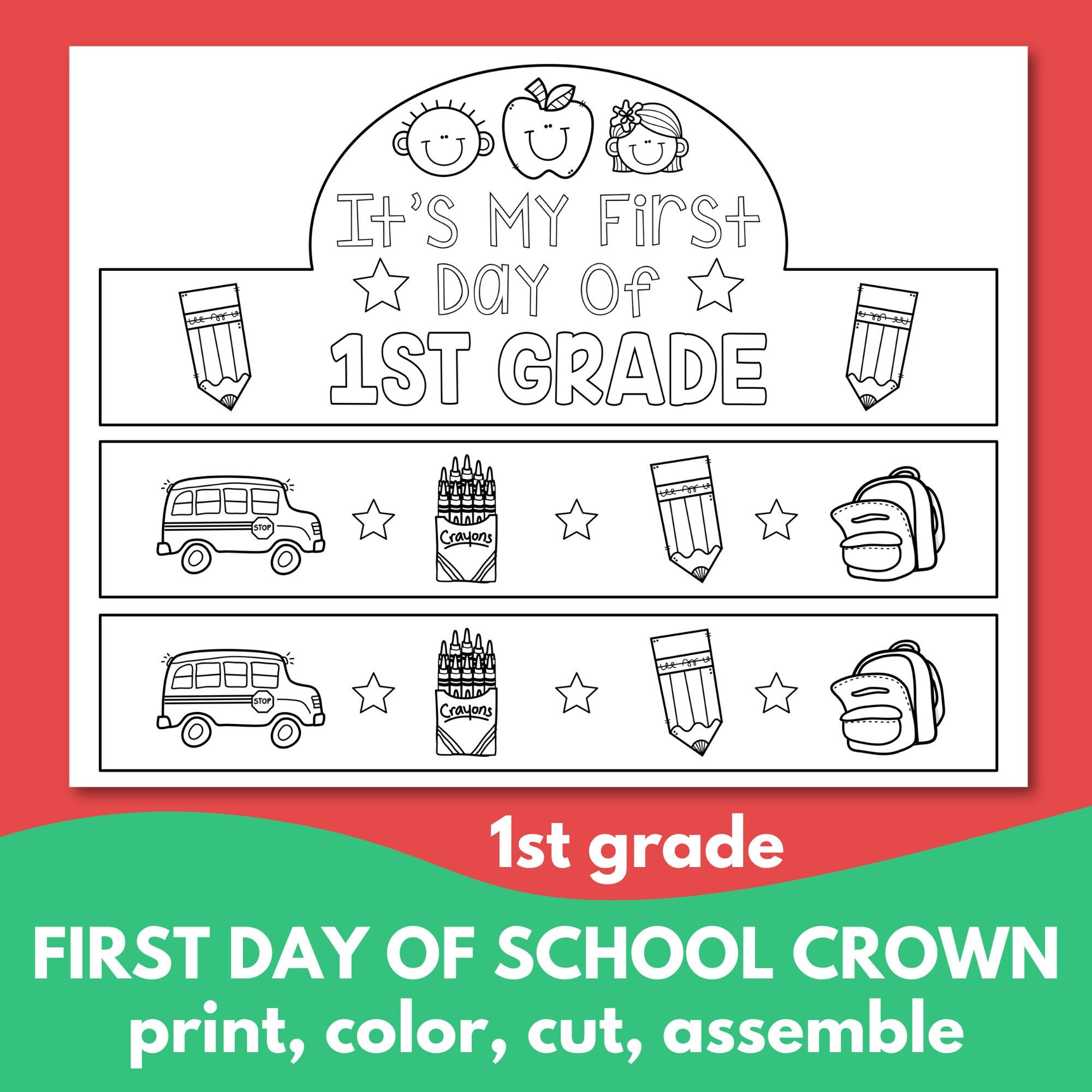 first day of 1st grade crown printable, first grade printables