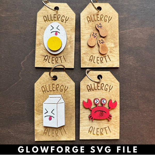 Allergy Tags Glowforge SVG Files, Laser File, Egg Allergy Tag Svg, Shellfish Allergy Tag Svg, Dairy Allergy Tag Svg, Peanut Allergy Tag Svg