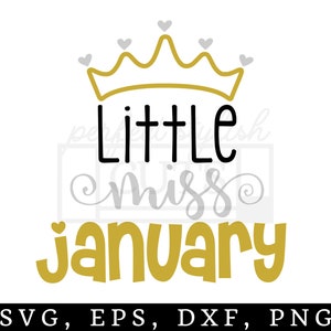 Little Miss January SVG, DXF, EPS, archivos png para máquinas de corte Cameo o Cricut - Año Nuevo svg, invierno svg, cumpleaños svg, bebé svg
